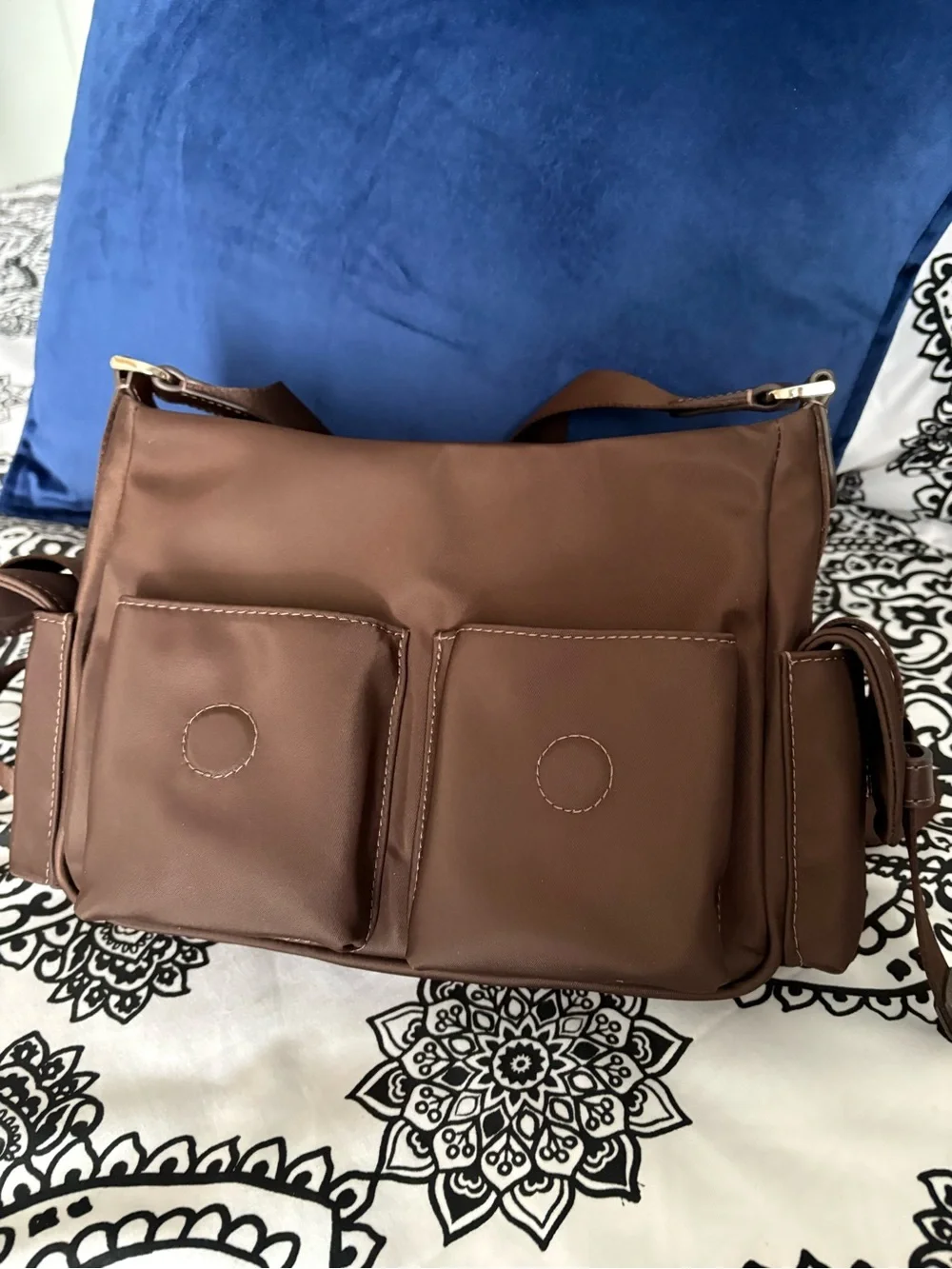 kate spade brown nylon messenger bag with gold hardware